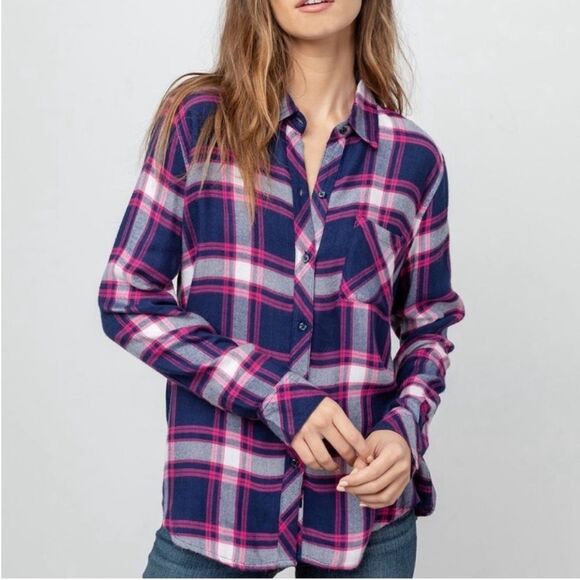 Rails Hunter Flannel Plaid Button Shirt Regent Taffy White Size XS - Picture 1 of 6